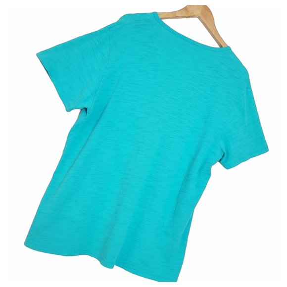 Old Navy T Shirt Teal Blue Notched V Neck 3 Button Henley Short Sleeve T Shirt - Picture 6 of 12